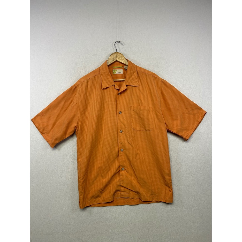 Tropical Cubavera Mens Medium Orange Short Sleeve Camp Collar Button Down Shirt